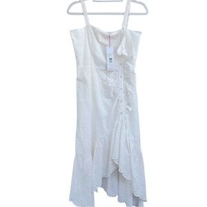 PARKER White Eyelet Ruffle Button Midi Dress Embroidered NWT size 4 Boho Chic